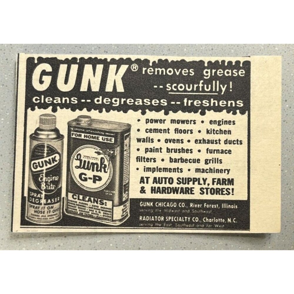 Gunk Engine Brite Degreaser Vintage Mini Print Ad 1960s Auto Cleaner Care